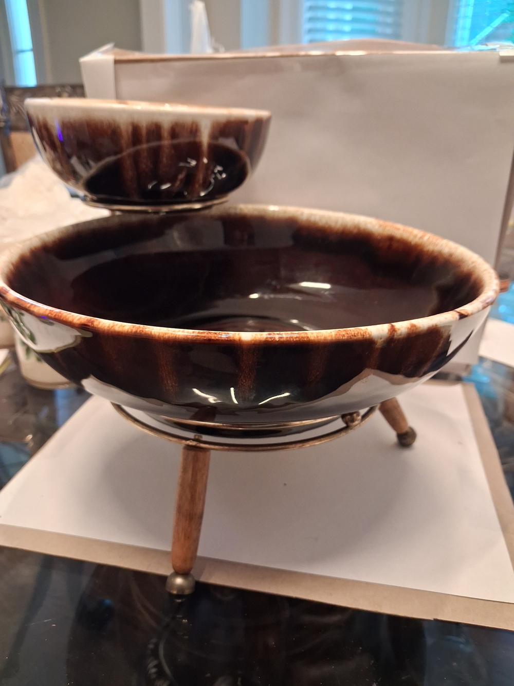 Pfaltzgraff Dining- Brown And White Glazed Ceramic Decorative Chip and Dip Bowl - Picture 2 of 9